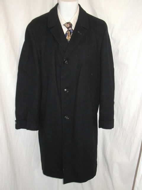 VTG 50s GANGSTER ZOOT SUIT BLACK LONG WOOL OVERCOAT COAT large 44 