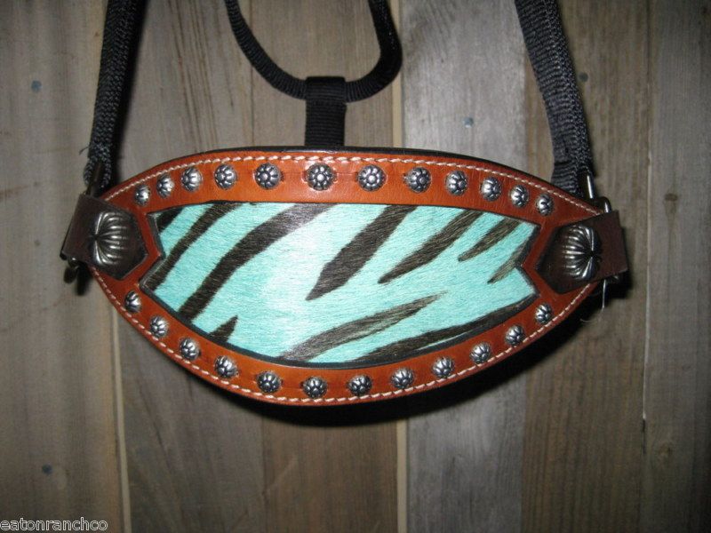 New Leather Bronc Halter Zebra hair On Filigree Dots  