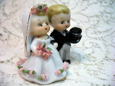 Vintage Little Lefton Bride & Groom Bell Cake Topper Figurine  