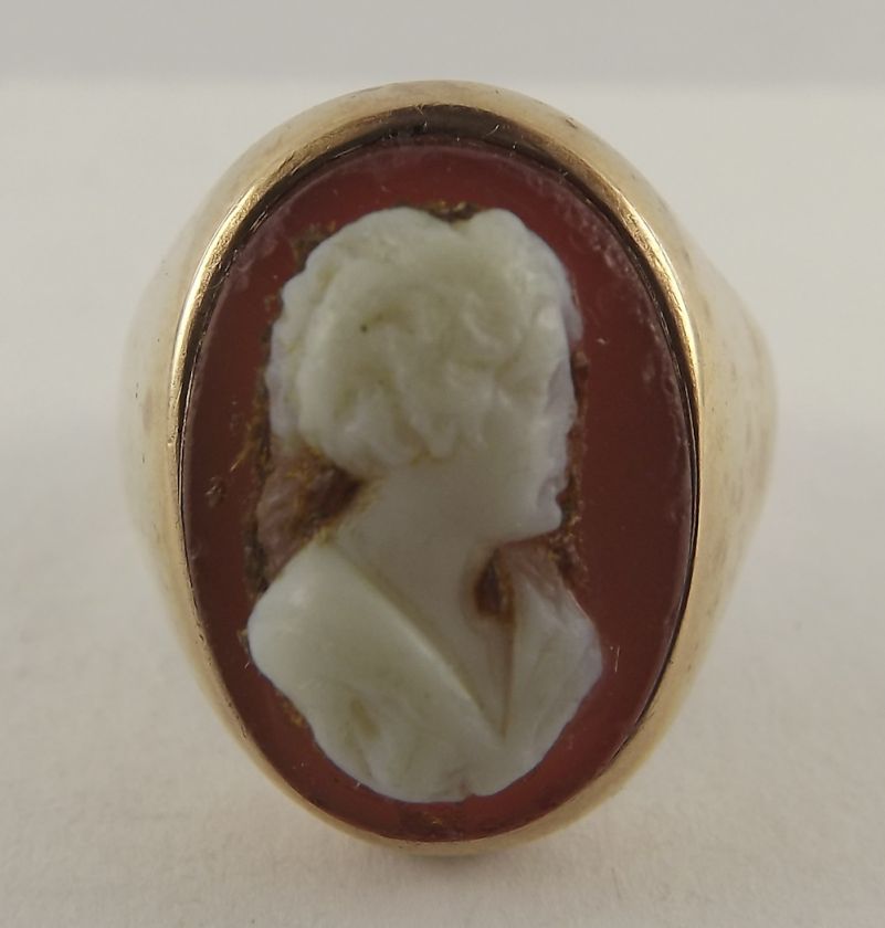 Description Antique 14Kt Solid Yellow Gold Heavy Cameo Ring 14 Karat 