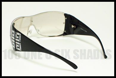 WOMENS Oversized Shield Style Sunglasses BLACK with CLEAR LENSES