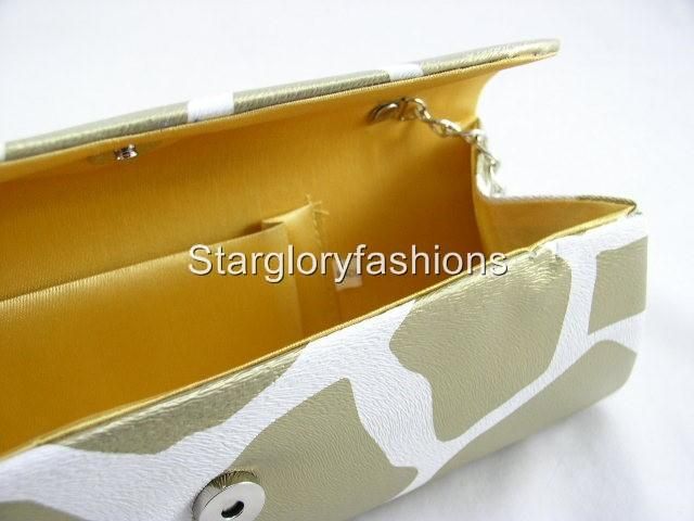 Gold/White Faux Leather Giraffe Print Purse Clutch  