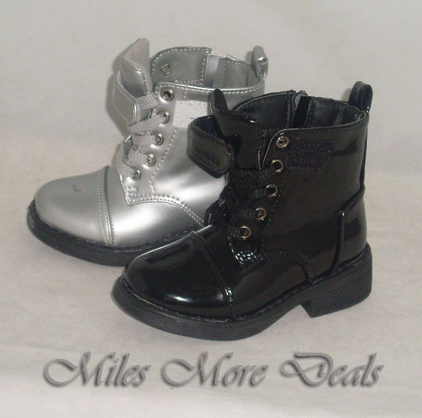 Little Girls Black or Silver Black lace up combat boots  