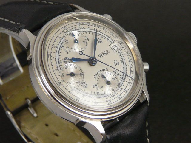 SWISS Technos silver dial blue steel hand auto date Valjoux 7750 