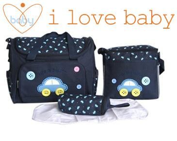 Dark Blue Car Baby Diaper Nappy Changing Bags 4Pcs  