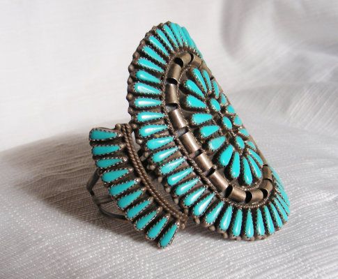 ZUNI INDIAN TURQUOISE & SILVER CLUSTER BRACELET  