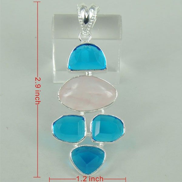 Elegant Bule Crystal and Botswana Agate Gemstone Silver Pendant GFP068 