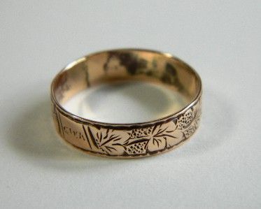 Antique VICTORIAN ETCHED ROSE GOLD F WEDDING BAND RING  