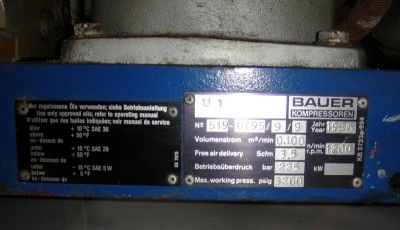 BAUER U1 Breathing Air Compressor 3200psig 225bar  