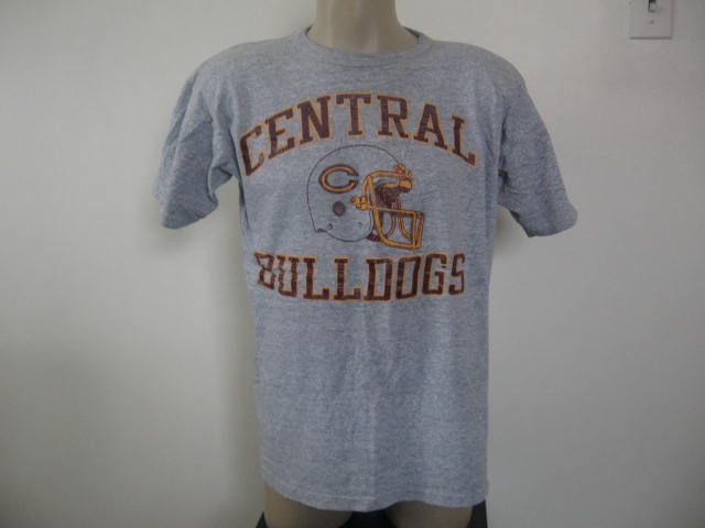   80s RAYON BLEND CENTRAL BULLDOGS FOOTBALL CHAMPION T Shirt LARGE soft