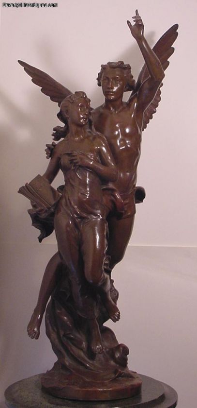 Superb Antique Bronze Sculpture Large Angel & Lady  