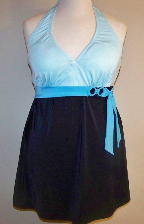 FASHION BUG Aqua & Black Halter Swimdress, 18W *NWT*  