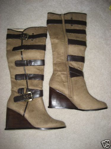 NEW VS COLIN STUART tan platform wedge boot 7  