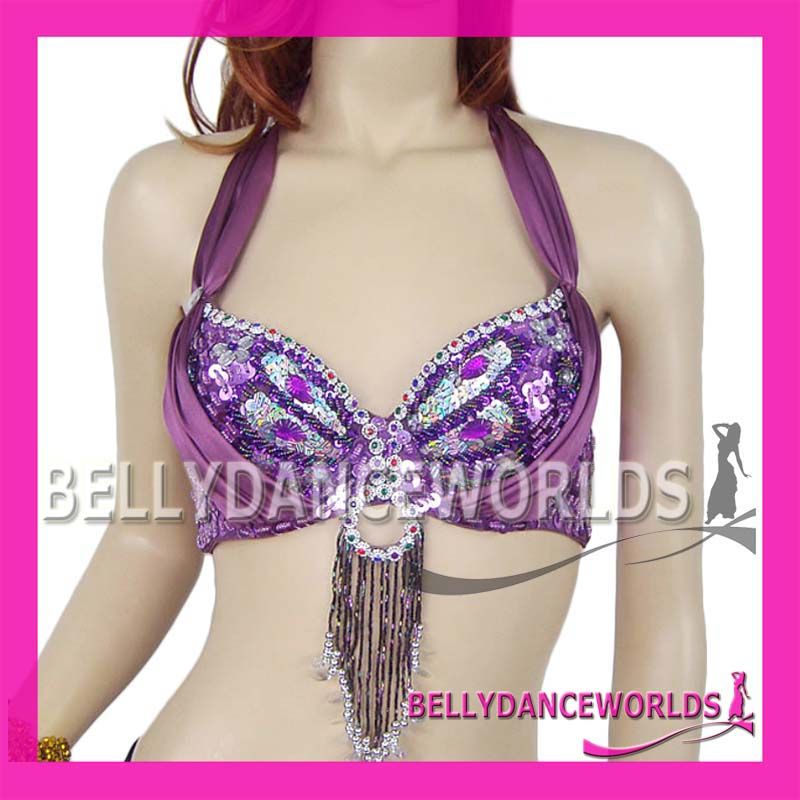 BELLY DANCE COSTUME BUTTERFLY SEQUIN BRA TOP 36B/C 3CLR  