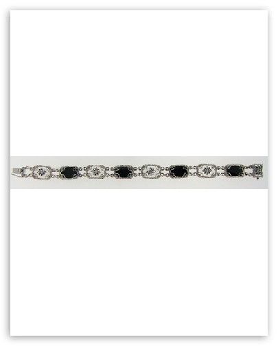 Filigree Bracelet Onyx / Camphor Glass Diamond Sterling  