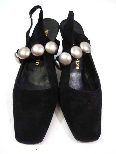 STEPHANIE KELIAN Black Suede Slingbacks Heels Sz 5.5 IB  