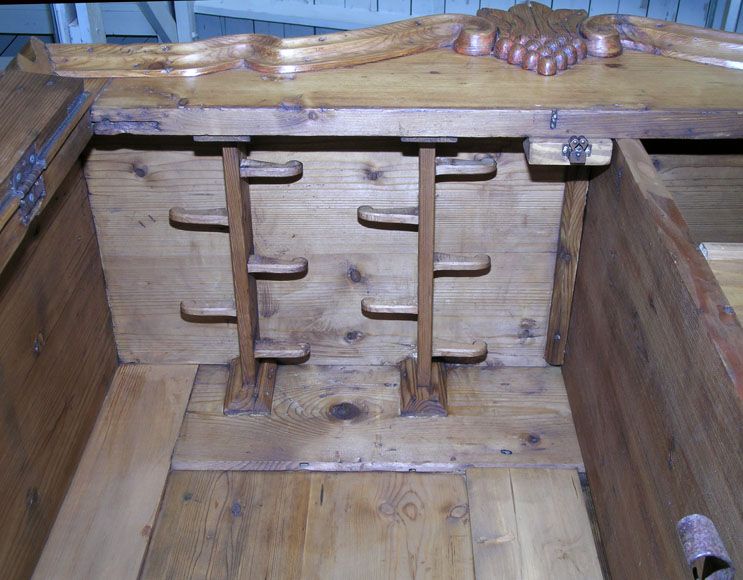 Antique Pine Armoire, ca. 1860 with Carved Crown A945  