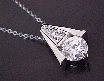 GEOMETRIC Brilliant CZ Solitaire Sterling Pendant w/ch  