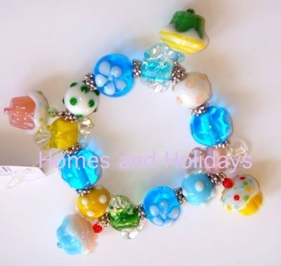 CUPCAKES CANDY Glass Bead Dangle Charm Bracelet Jewelry  