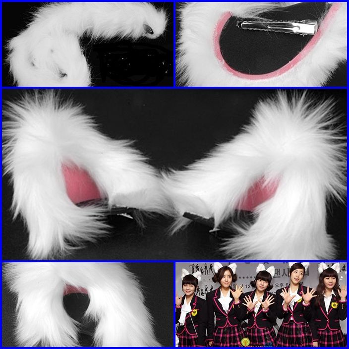   cosplay accessories Cute white cat Ear & Tail set on party  