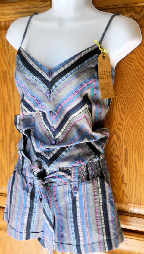 BILLABONG~ SOLEDAD BLUE GRAY PINK STRIPE JUMPER ROMPER  