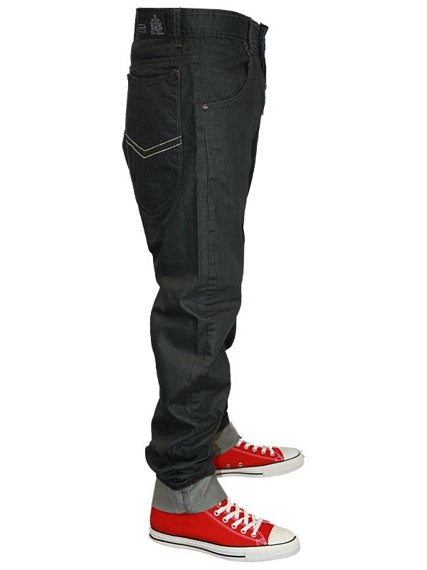 E8 MENS CHARCOAL ROCK & REVIVAL 518C DESIGNER DROP CROTCH DENIM JEANS 