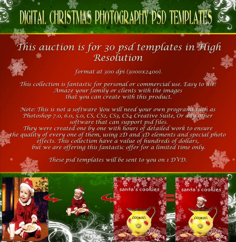 DIGITAL CHRISTMAS PHOTOGRAPHY PSD TEMPLATES PROPS ****  