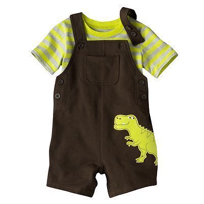 New Carters 2 Piece Short Overalls & Shirt Set Dinosaur Applique NWT 