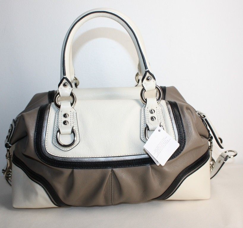 NEW COACH ASHLEY SPECTATOR LEATHER SATCHEL BAG GREY MULTI SILVER 