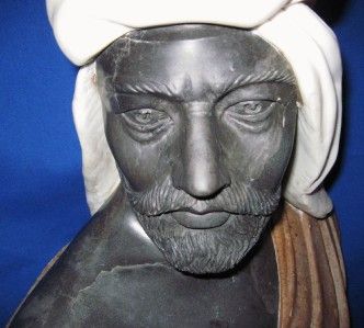   SCULPTURE CARVED VICTORIAN BLACK WHITE & PINK MARBLE MOOR SHEIKH BUST