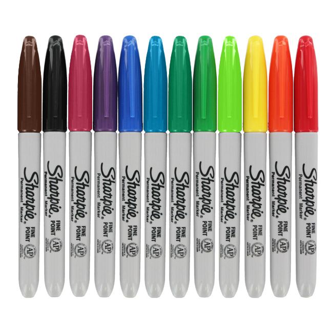 Sharpie Permanent Markers, Fine Point, Assorted Colors, Pack of 12 