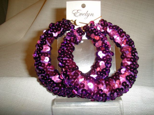 LARGE 4 INCH SEQUIN BEADED HOOPS ASSORTED COLORS  