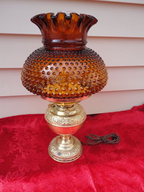    NEW JUNO NO.1 BRASS OIL /KEROSENE LAMP CONVERTED AMBER SHADE  