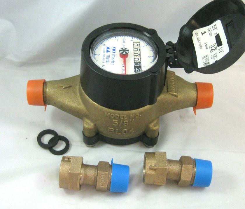 Brass Water Meter, 5/8 Meter USGal,with 3/4 Couplings  