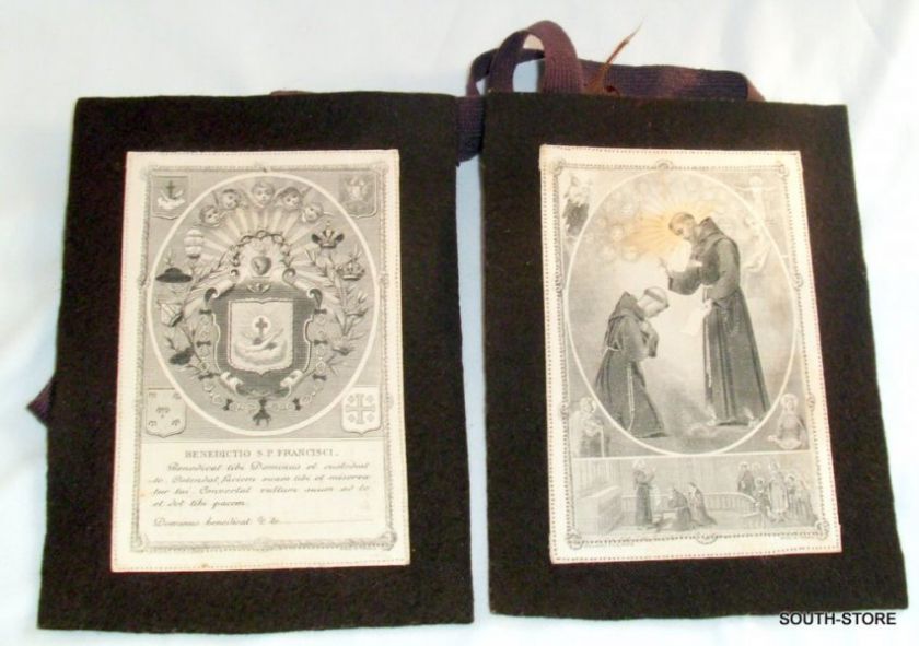 LARGE ANTIQUE FRANCISCAN BROWN FELT SCAPULAR. FRENCH  