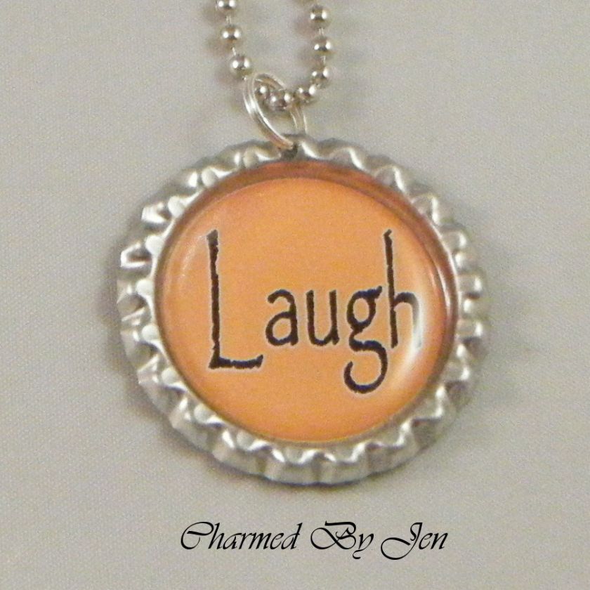 LAUGH Inspirational Word Saying Bottle Cap Charm Altered Art 