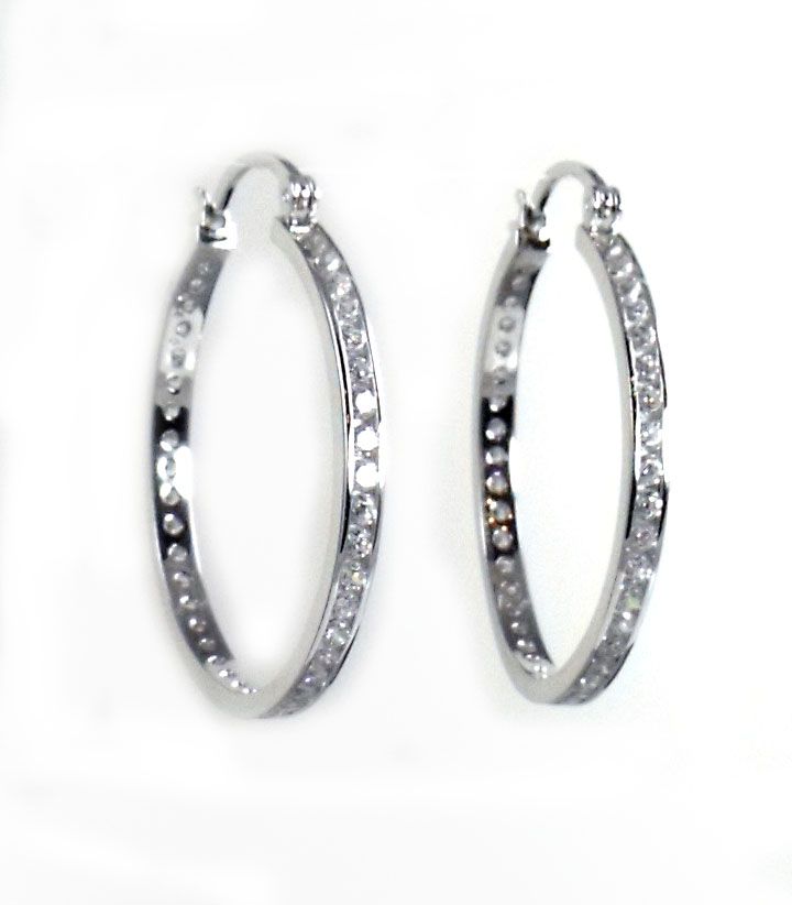 Simply Sterling Silver Crystal Hoop Earrings Medium  