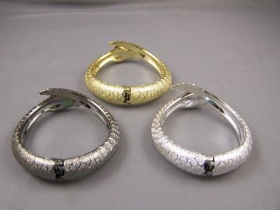 hinged crystal eyes serpent snake cuff bangle bracelet  