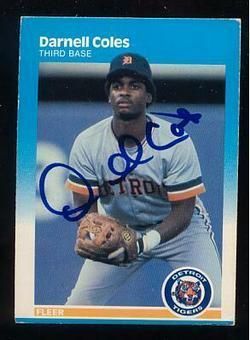 DARNELL COLES SIGNED 1987 FLEER DETROIT TIGERS CARD coa  