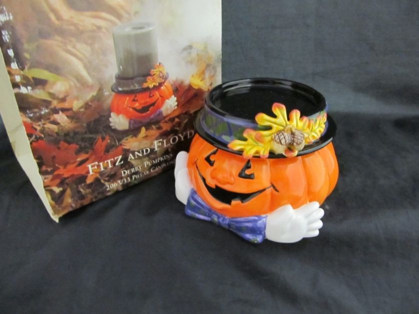 Fitz & Floyd Derby Pumpkins Pillar Candleholder NIB  