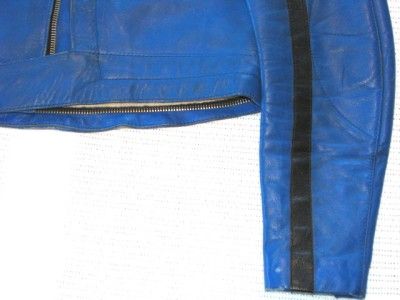 VINTAGE 70s HARRO Blue CAFE RACER LEATHER BIKER JACKET riot girl 1970s 