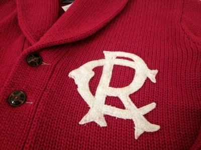 RALPH LAUREN POLO red wool varsity shawl cardigan sweater L NWT  