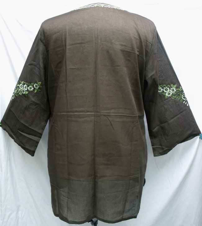 Embroidered Cotton LONG TOP Shirt Tunic Kurta Sz 2XL Plus 1X Indian 