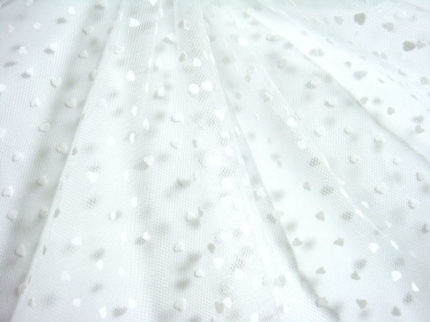 R01 Little White heart Print Net/Mesh Fabric by Yard  