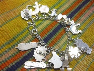   Navajo Turquoise Sterling Silver LOT Charm Bracelet   