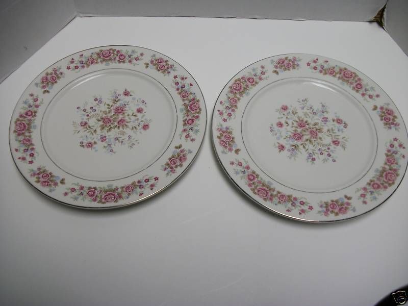 Maria Magdalena China Pink Rose Dinner Plates 10 3/8  