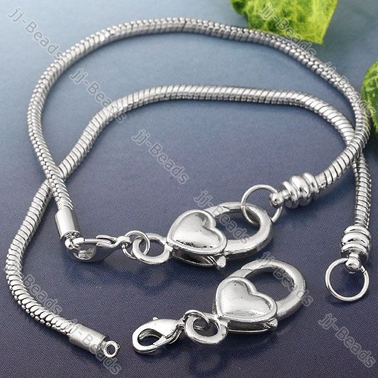 5x White Gold Plated Lobster Clasp Heart Charm Bracelet  