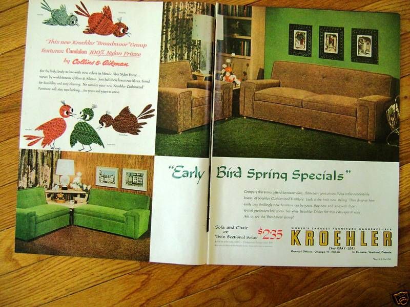 1954 Kroehler Furniture Ad Sofa Chair Twin Sectional  