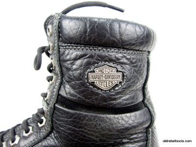 HARLEY Black Leather Ankle Lacer Motorcycle Boots Inside Side Zippers 