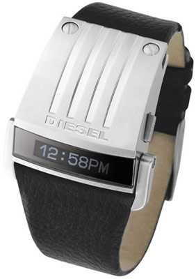 NEW DIESEL WATCH BLACK LEATHER FOR MEN Sporty DZ7079  